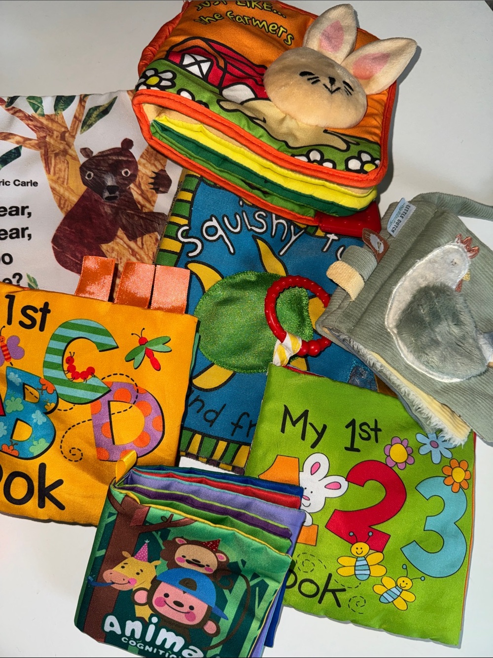 Baby soft cloth crinkle books.